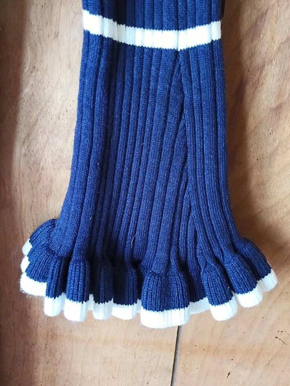 Vintage Ribbed Knit Sailor Dress Blue White Size L Bell Sleeve midi - Picture 2 of 6